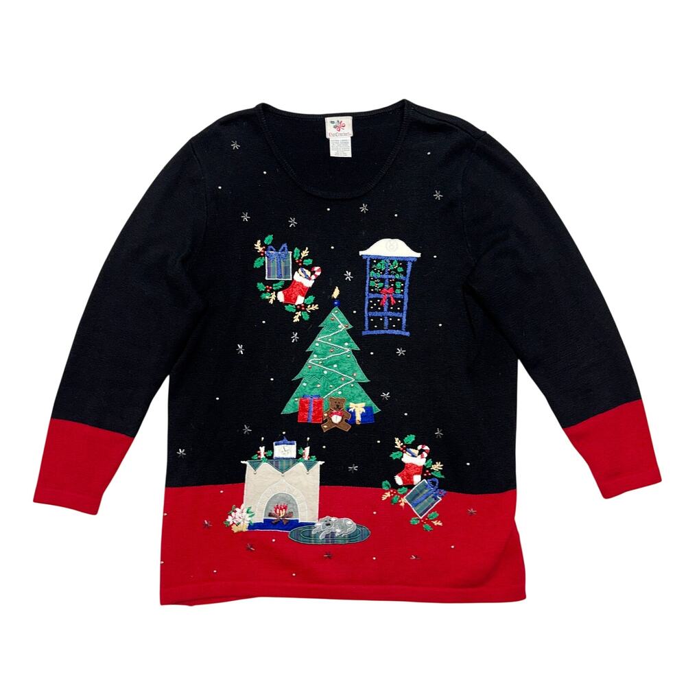 Vintage Nut Cracker Ugly Sweater XL Black Christmas Beaded Embellish Tunic